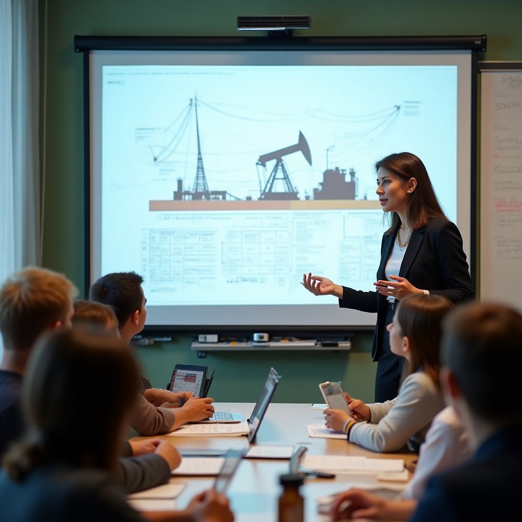 Sesión educativa sobre análisis del sector petrolero