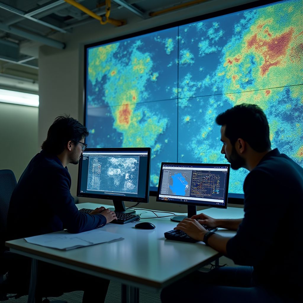 Equipo de investigación analizando datos del sector petrolero